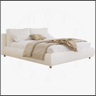 Upholstered Platform Bed with Two Removable Pillow Headboard, Soft Boucle Fabric, Elegant and Comfortable by Latitude Run