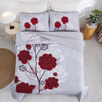3-Piece Floral Quilt Set Soft Microfiber Bedding Set with Pillowcases for All Season
