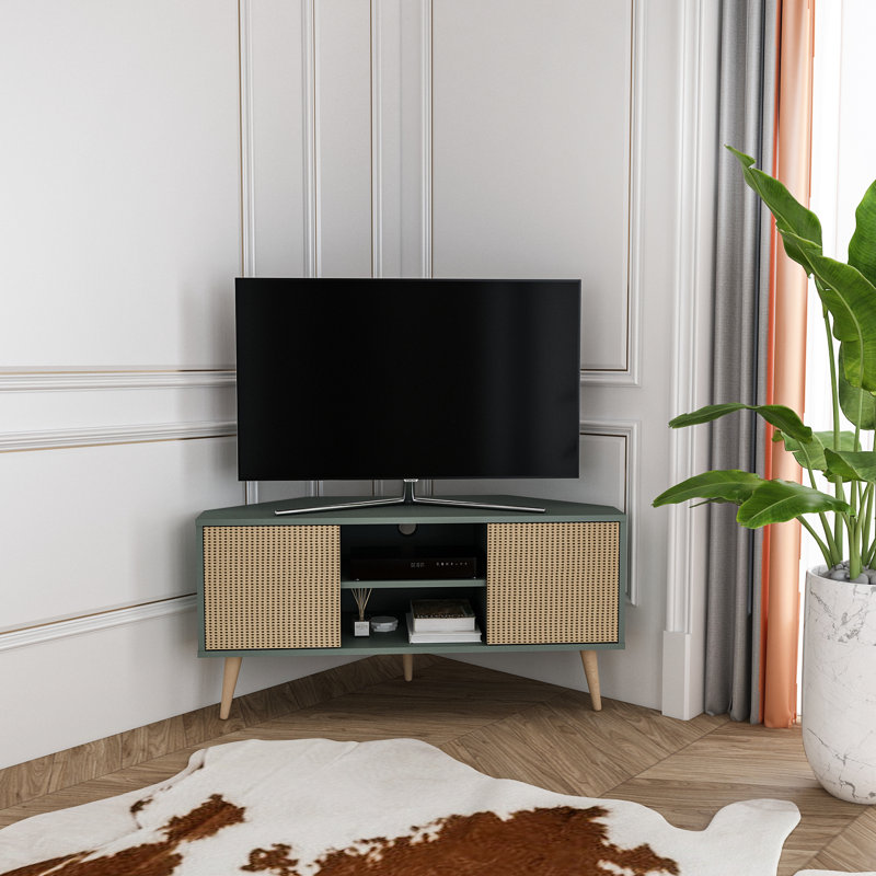 Ibarra Corner TV Stand for TVs up to 55", Rattan Pattern/Green