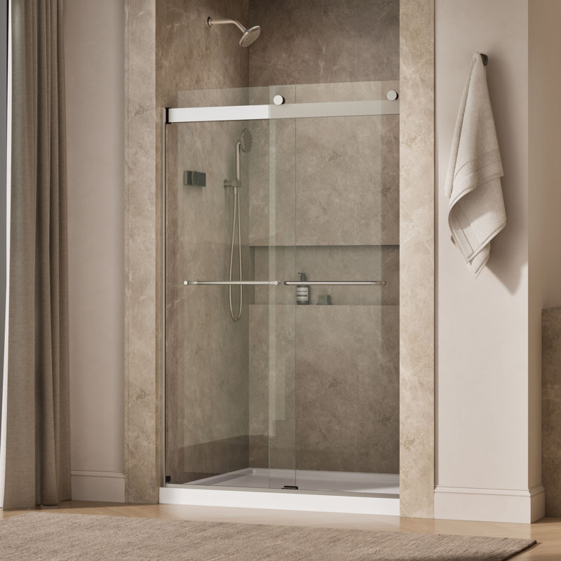 Levity 47.63" x 74" Bypass Shower Door with CleanCoat Technology, Matte Nickel, Crystal Clear