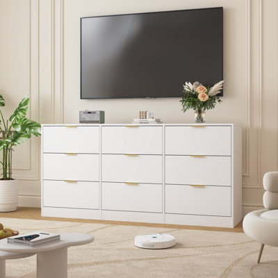 63"W 9-Drawer Dresser Cabinet Chest Of Drawer With Gold Handle by Mercer41
