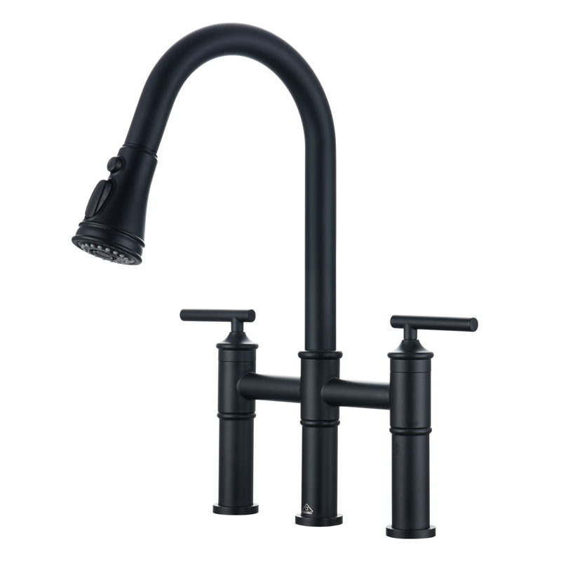 Matte Black Stainless Steel Bridge Kitchen Faucet with Pull-out Spray
