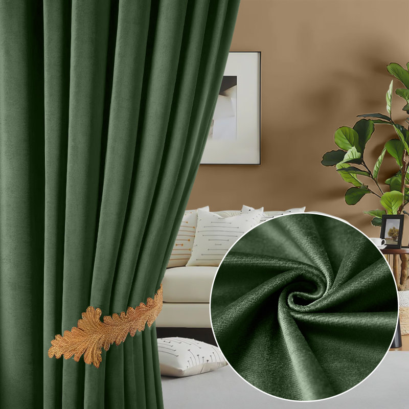 Lauier Velvet Blackout Curtain Pair, 52" W x 84" L, Light Green