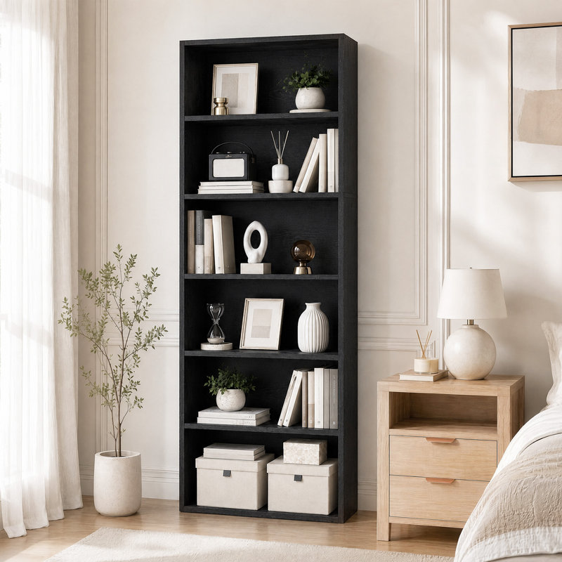Bibliothèque 63 po H 6 po, (6 tablettes) H 63 po x l 23,8 po x P 9,2 po, Noir