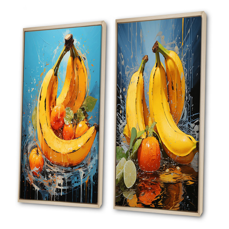 Ensemble de 2 décorations murales Banana Yellow Sunshine, H 28 po x l 25 po, Encadrement brun