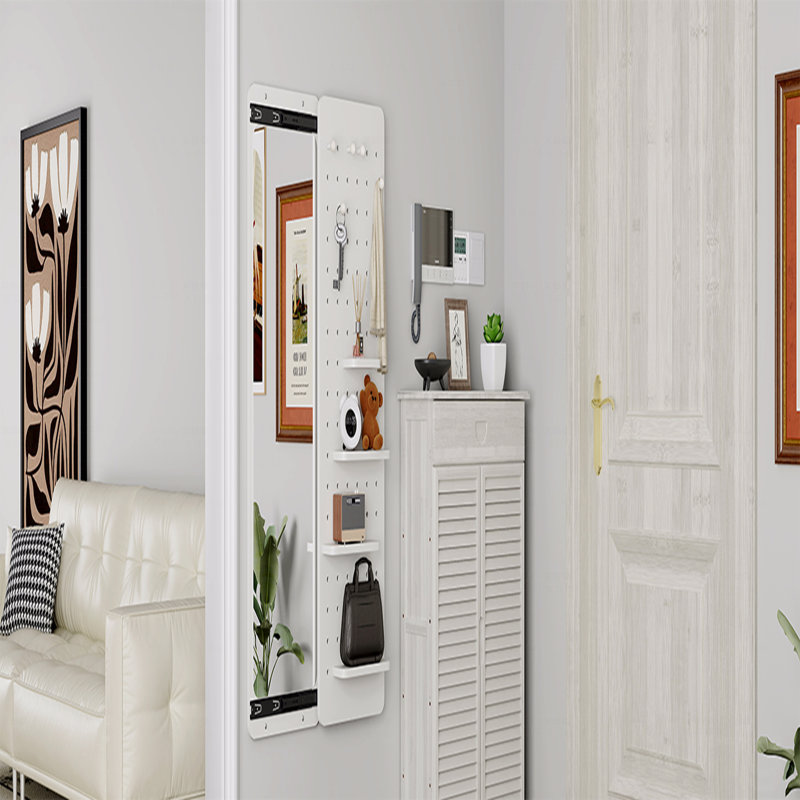Wall-Mounted Full Length Mirror, Full Body Mirror With Shelf, Full Body Mirror With Hook Wall-Mounted Mirror With Multifunctional Design Panel