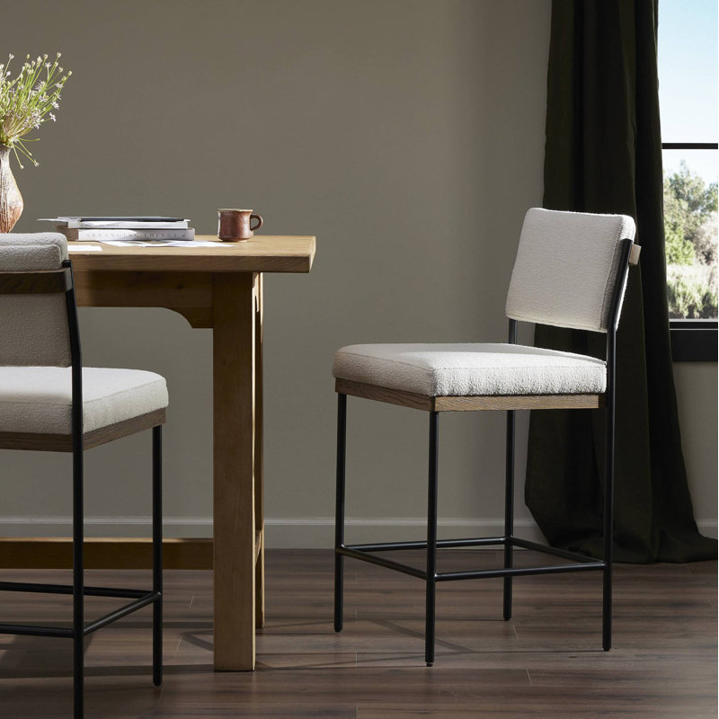 Popovich Upholstered Counter Stool with Metal Frame, Fayette Cloud/Polyester Blend, Counter Stool (26.42" Seat Height)