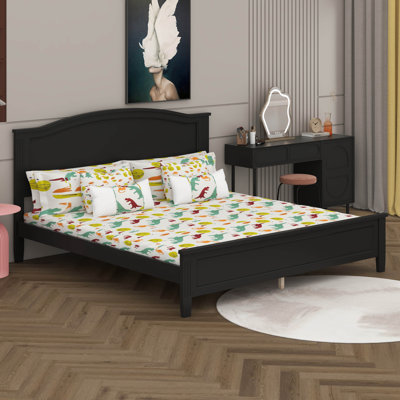 Lit plateforme de style Mid-Century, cadre de lit très grand avec tête de lit en bois