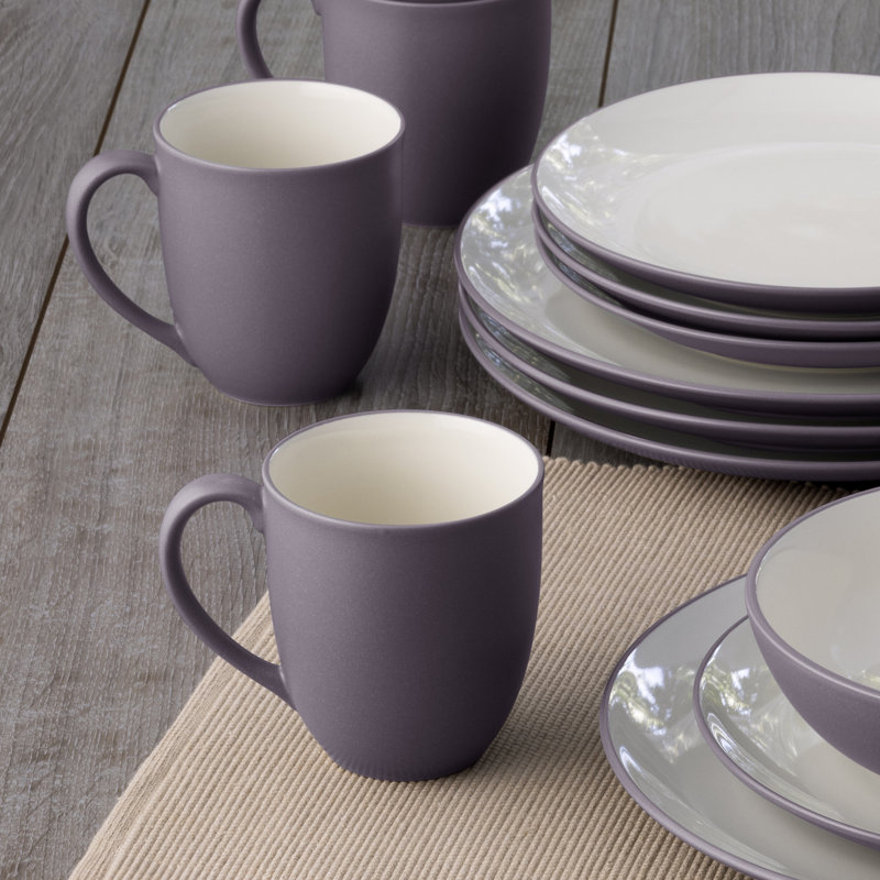 Plum and White Ceramic 16-Piece Square Dinnerware Set