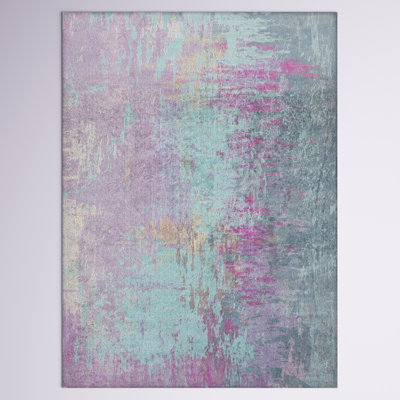 Tapis bleu / mauve à motif abstrait tissé à la machine Bevin