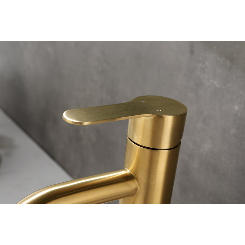 Robinet de lavabo de salle de bain moderne à un trou, or brossé à fixation sur le comptoir, poignée, meuble-lavabo en acier inoxydable, robinet à installation rapide, lavabo à meuble-lavabo doré, robuste et facile à installer