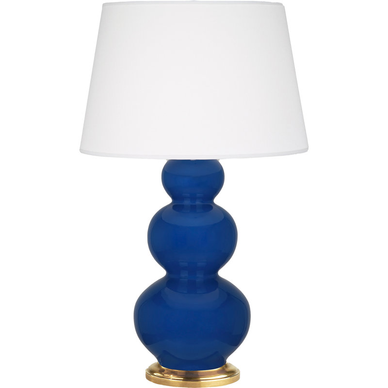 Lampe de table en verre et métal, Cobalt / doré