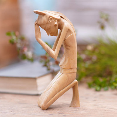  Handmade Woman Praying Wood Sculpture
