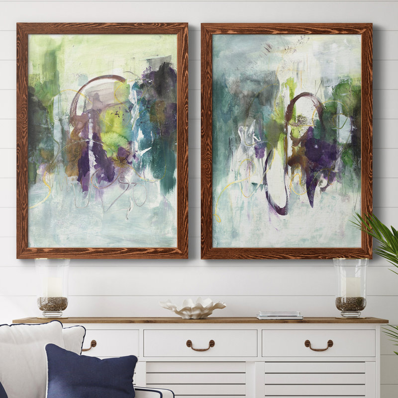 Déplacement sur I - ensemble de 2 peintures sur toile encadrées, H 31,5 po x l 47 po x P 1,5 po, Cadre en érable