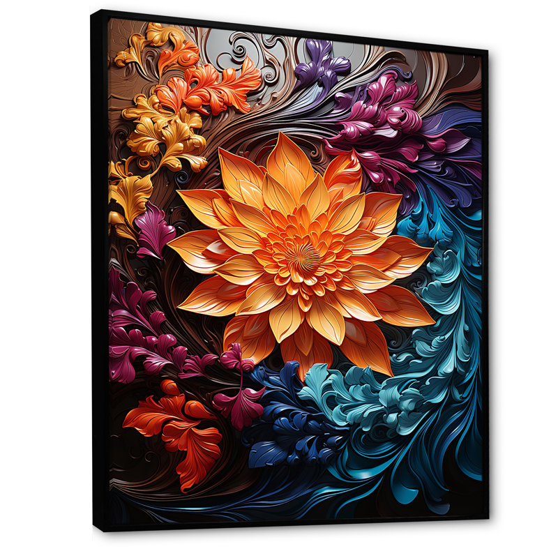 «Kaleidoscopic Curl Flower Spiral I», reproduction sur toile, H 20 po x l 12 po x P 1 po, Cadre flottant noir