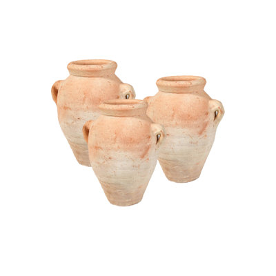 Santorini Two-Handled Clay Urn Vase, Rustic Vintage Clay Pot For Flowers, Greenery, Home, Wedding, Holiday & Event Décor, 6" Diameter & 7" Tall, Pack Of 3