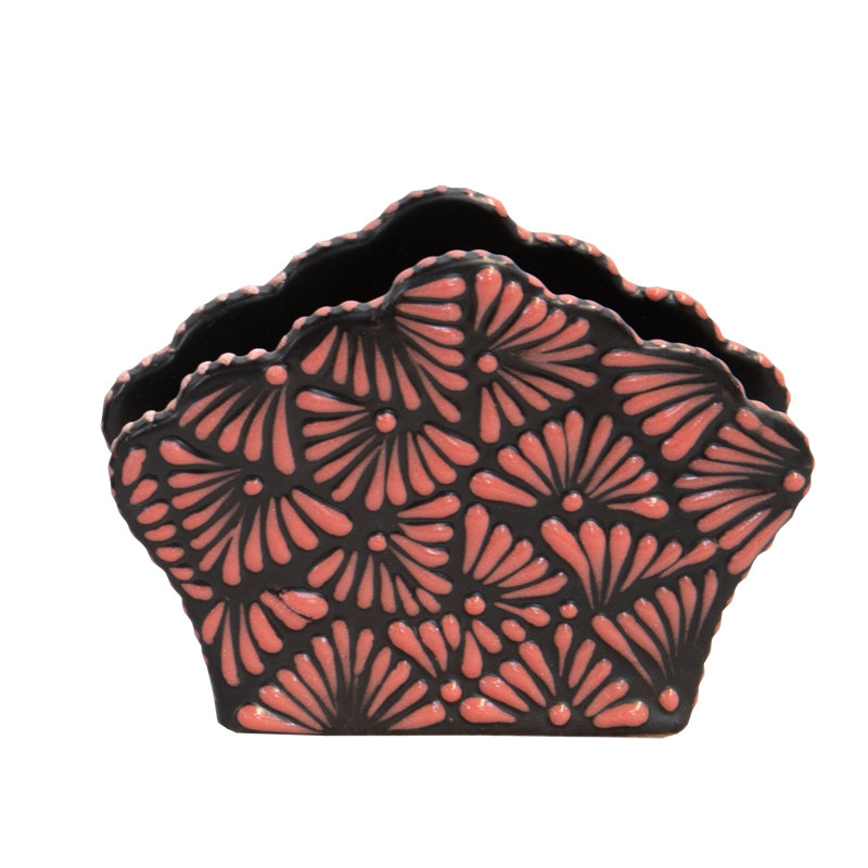 Porte-serviette fleur de haute qualité Talavera - noir / rose