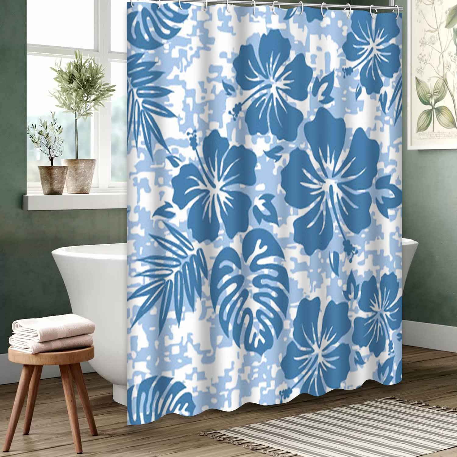 East Urban Home Hawaiian Hibiscus Waterproof Shower Curtain - Tropical