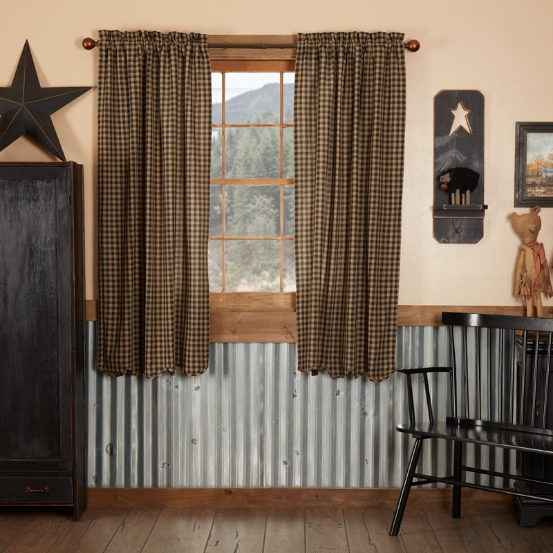 Addie 100% Cotton Room Darkening Pair, 36" W x 63" L, Black/Khaki