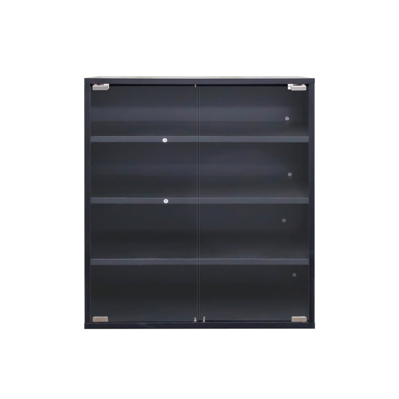 4 Tier Stackable Shoe Storage With Led - Wooden Box Transparent Glass Door For Sneakers Lighted Front, Black