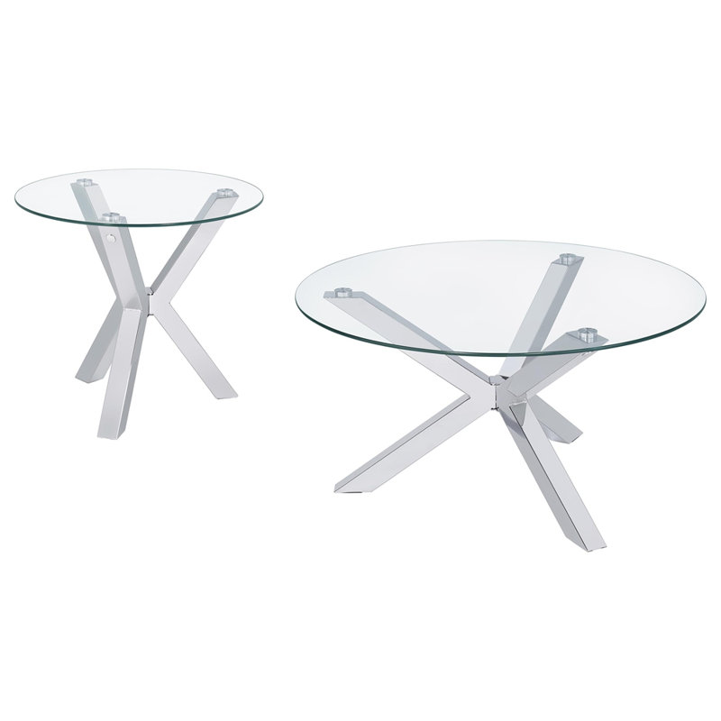 Chrome 2-piece Round Coffee and End Table Set