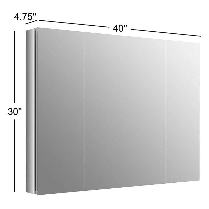 KOHLER Verdera® Aluminum Triple-Door Medicine Cabinet, Frameless with Adjustable Shelves, 30"H x 40"W x 4.75" D