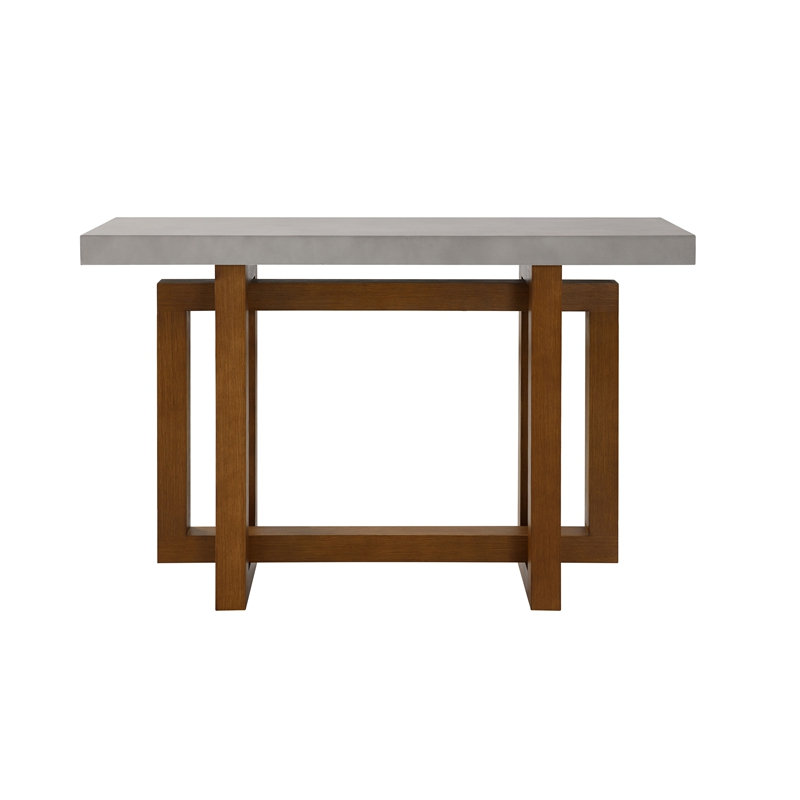 Table de bout en faux béton et plateau en noyer