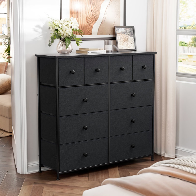 Commode avec commode en bois Ojaswi, 10 commodes en bois, Noir/gris