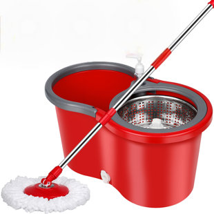 TOPMART 360 Degree Rotating Mop Bucket Set With 3 Microfiber Cloth