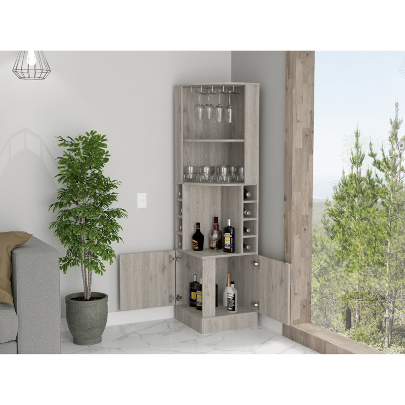 Aun 8 Capacity Gray Wine Cabinet With Functional Shelves 2-Shelf Drink Special Storage Options, Light Gray