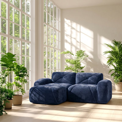 UI Furniture 43.3" W x 15.75" D x 43.3" H Tufted Velvet Modular L-Shaped Sectional Sofa with Movable Ottoman