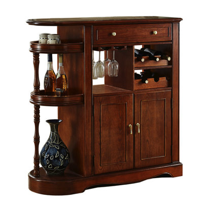 Armoire-bar incurvée en bois massif 55,12 po avec porte-verres et porte-bouteilles pour rangement zoné