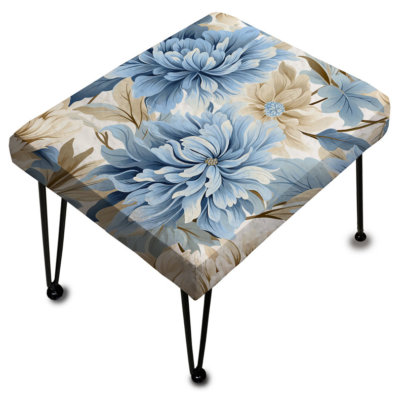 White And Blue Damask Breeze I - Damask Rectangle Ottoman