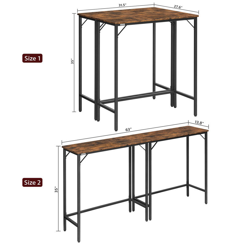 63-Inch Narrow Bar Table, Counter Height Pub Table for Dining Room, Connectable Bar Table with Sturdy Metal Frame