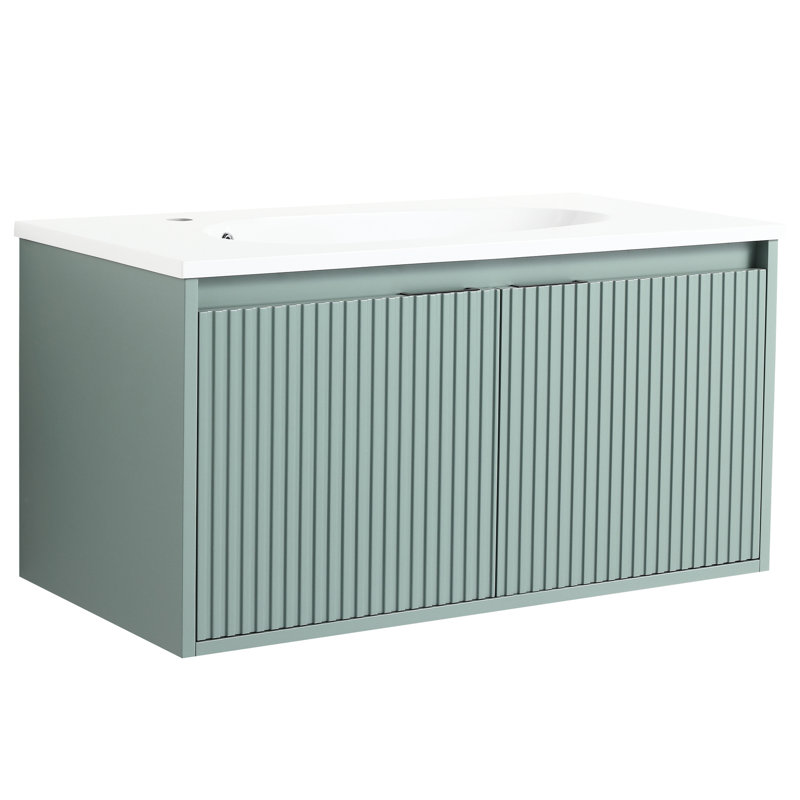 Meuble-lavabo mural 36 po à 2 portes avec rangement généreux en résine, Gray, 36"
