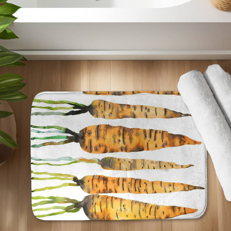 Watercolor carrots Bath Mat with Non-Slip Backing - Quick Dry Memory Foam Bathroom Rug - Absorbent - Modern Plush Spa-Style - Machine Washable