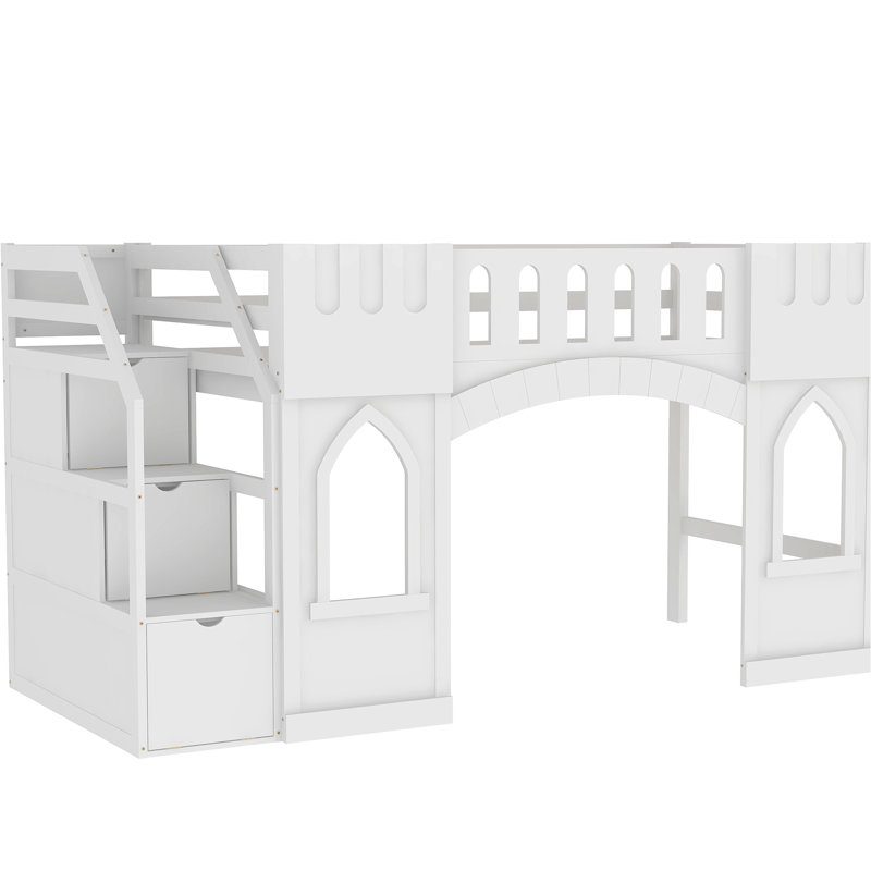 Lit mezzanine blanc avec matériaux et rangement, Blanc