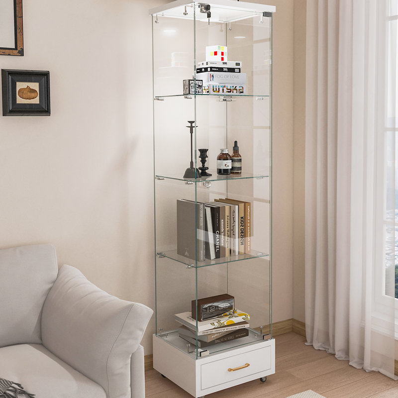 Vitrine moderne à assemblage rapide avec tiroir, idéale pour mettre en valeur des objets de collection, des bouteilles de vin et plus encore dans n'importe quelle pièce