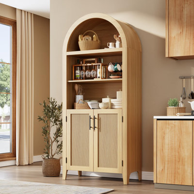 Bibliothèque de 63 po avec portes et décor en rotin, armoire de rangement ouverte à 5 niveaux pour bureau personnel