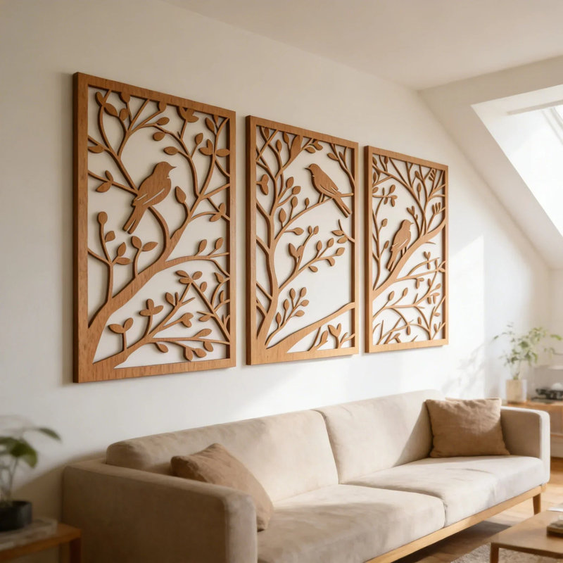 Rustic Wood Branch with Birds Wall Art