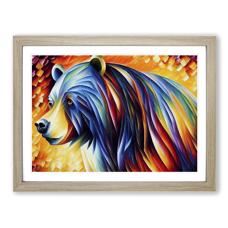 XH1022-6574X Painted Bear - Single Picture Frame Print, 46cm H x 64cm W x 2cm D, Oak