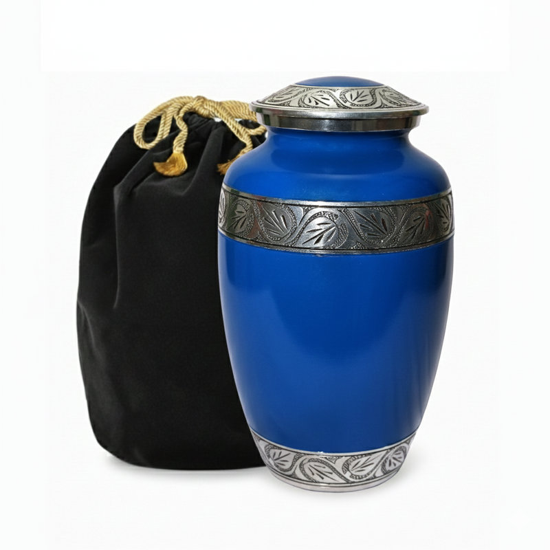 Leaf Design Urn, Blue