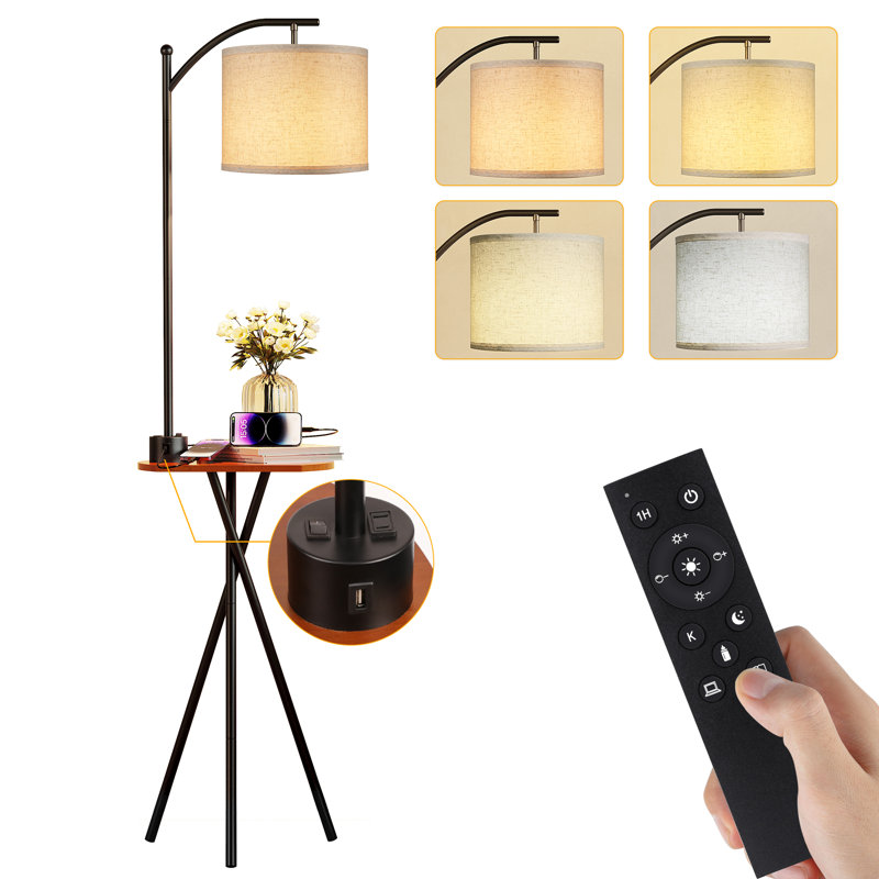 65‘’Floor Lamp with Table, End Table with Remote and Charging Station, 4 Color Temperatures