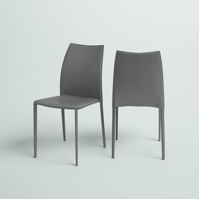 Chaise empilable en métal et similicuir H 18,5 po Sokol, Similicuir gris