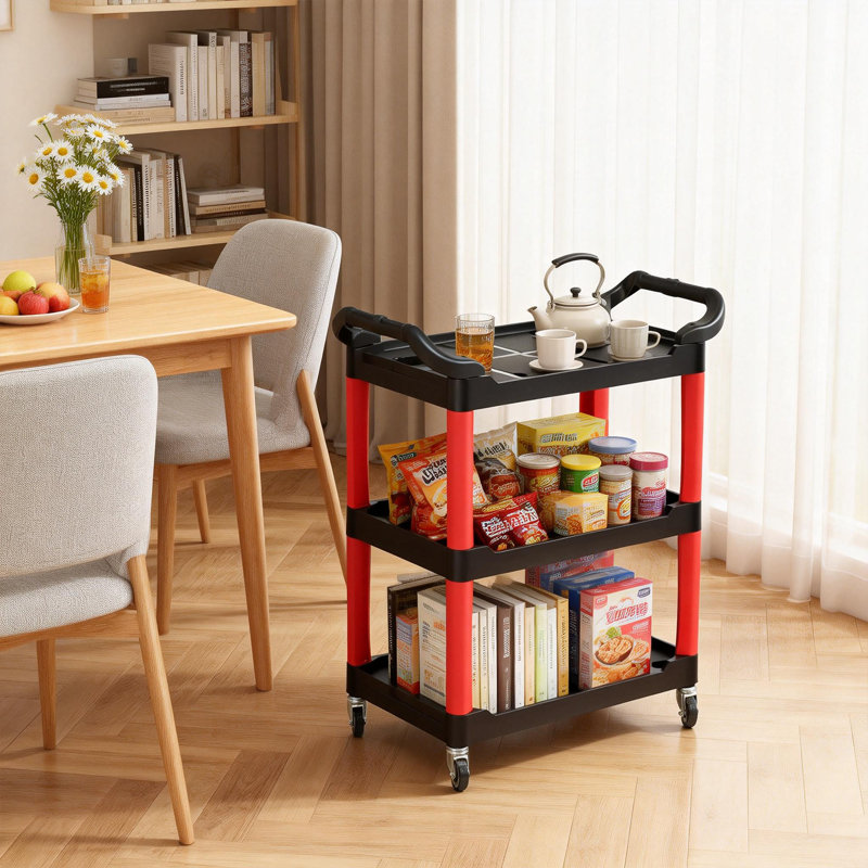 3-Tier Utility Cart With Wheels, Rolling Detailing Cart With Bottle Holders And Handle For Garage Workshop