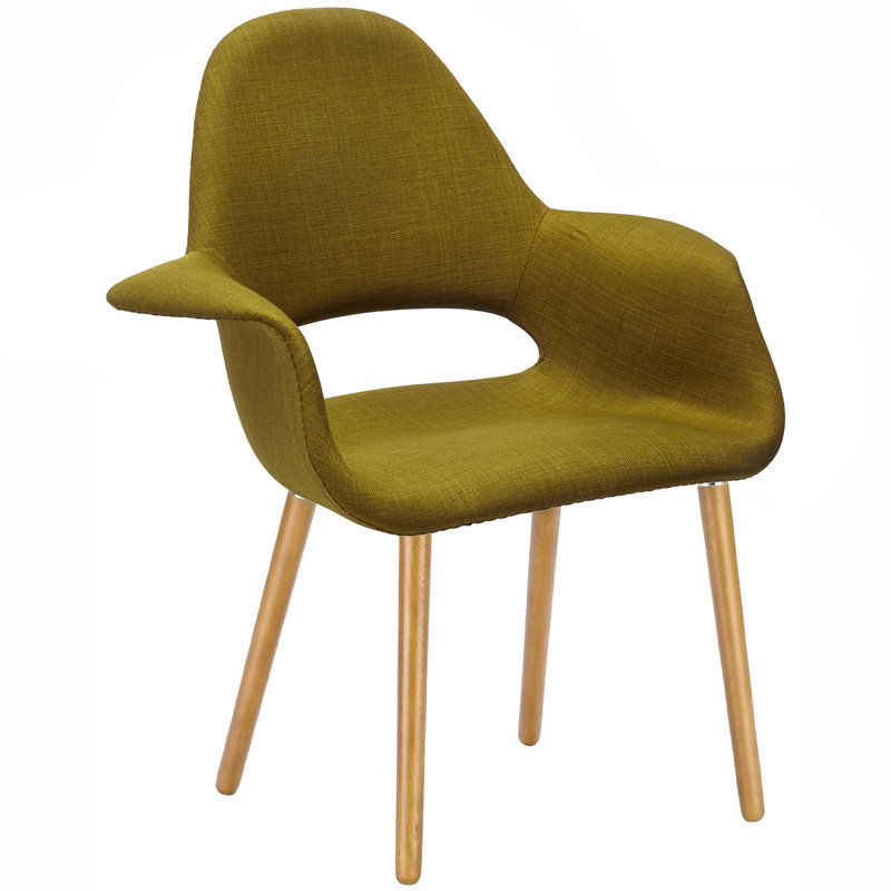 Mid-Century Green Upholstered Arm Chairs with Natural Wood Legs