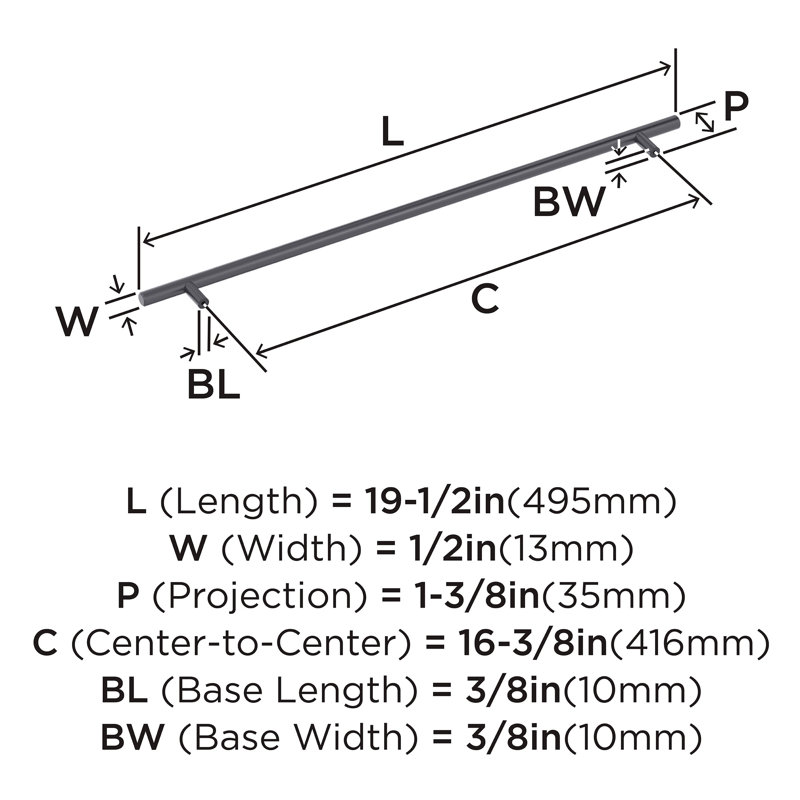 Poignée barre 16-3 / 8 po (416 mm) centre-à-centre noir mat, Noir mat, 16 3/8", 1