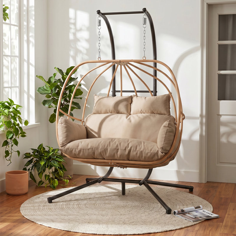 Balancelle pour 2 personnes Allenhurst avec support et coussin, balançoire intérieure et extérieure pour patio, porche et balcon
