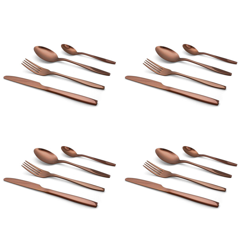 Elyon Lev 16 Piece Flatware Set Stainless Steel Service for 4, Copper