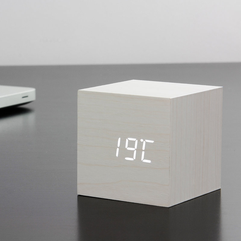 Digital Manufactured Wood Electric Alarm Tabletop Clock, White/White